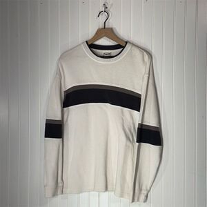 Xtreme Gear Crewneck Sweater White Black Brown Stripe Knit Pullover Retro XL